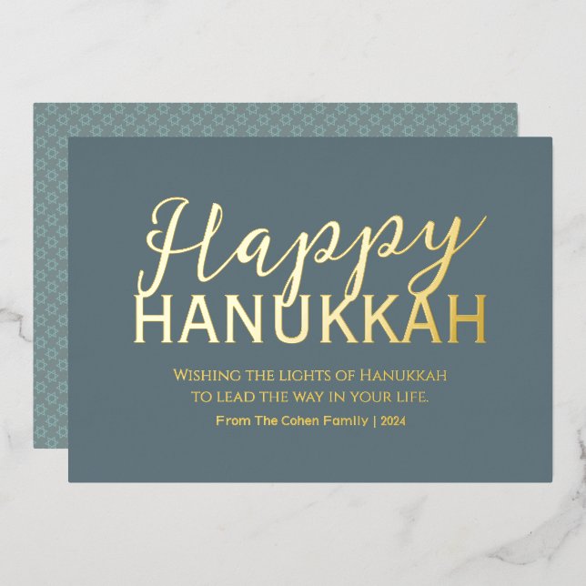 Simple Elegant Modern Blue Happy Hanukkah (Front/Back)