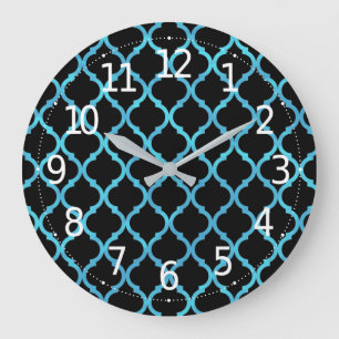 Simple Elegant Modern Blue Moroccan Pattern   Large Clock