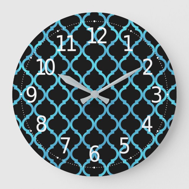 Simple Elegant Modern Blue Moroccan Pattern | Large Clock (Front)