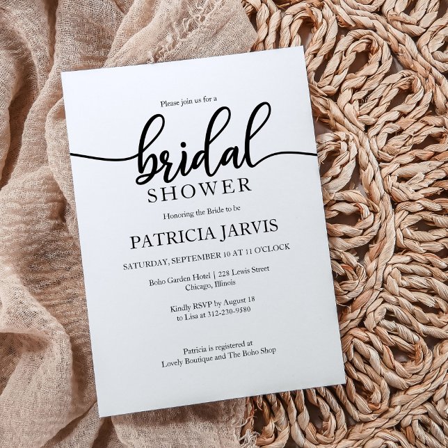 Simple Elegant Modern Calligraphy Bridal Shower Invitation (Creator Uploaded)