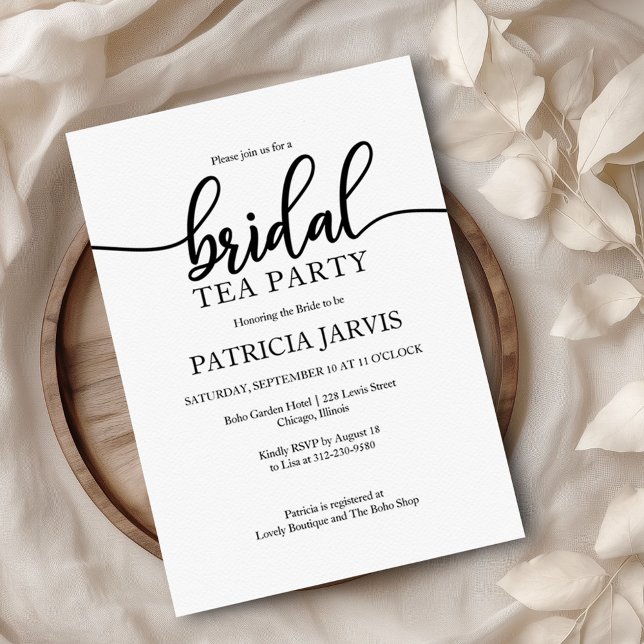 Simple Elegant Modern Calligraphy Bridal Tea Party Invitation (Creator Uploaded)