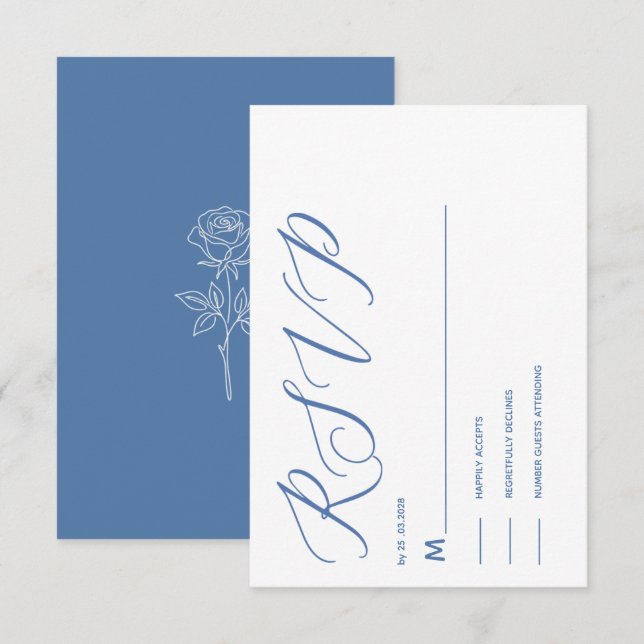 simple elegant modern dusty blue  rsvp  CARD (Front/Back)