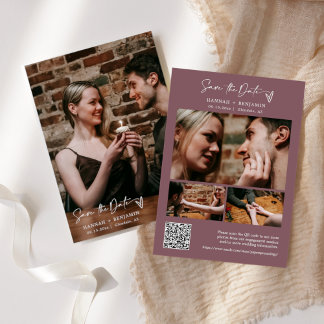 Simple Elegant Modern Dusty Purple QR Code Photo Save The Date