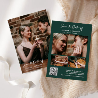 Simple Elegant Modern Emerald Green QR Code Photo Save The Date