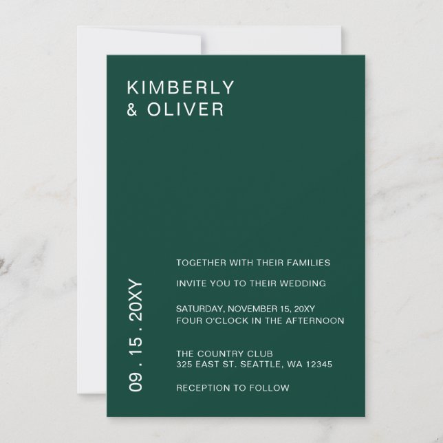 Simple Elegant Modern Emerald Green Wedding  Invitation (Front)