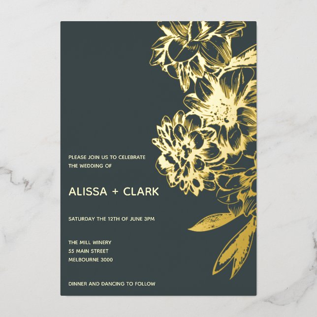 Simple Elegant Modern Floral Wedding  Foil Invitat (Front)