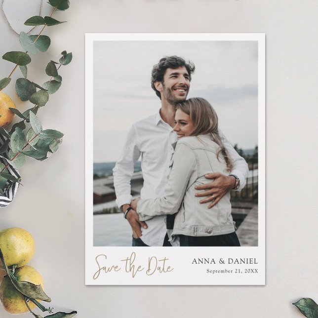 Simple Elegant Modern Gold Save the Date Photo  Invitation (Creator Uploaded)
