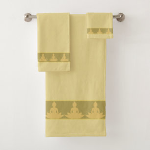Simple, Elegant, Modern Golden Buddha on Beige Bath Towel Set