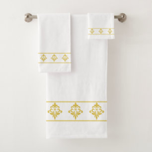 Simple, Elegant, Modern Golden Flowers on White Bath Towel Set