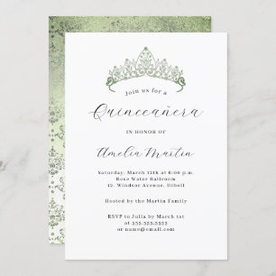 Simple Elegant Modern Green Tiara Quinceanera Invitation