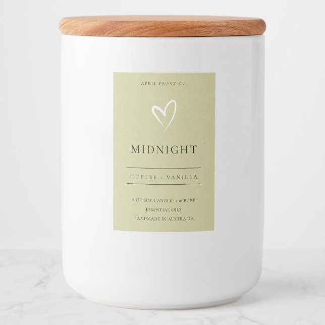 SIMPLE ELEGANT MODERN GREEN WHITE HEART CANDLE FOOD LABEL (Front)
