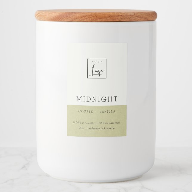 SIMPLE ELEGANT MODERN GREEN WHITE LOGO CANDLE FOOD LABEL (Front)