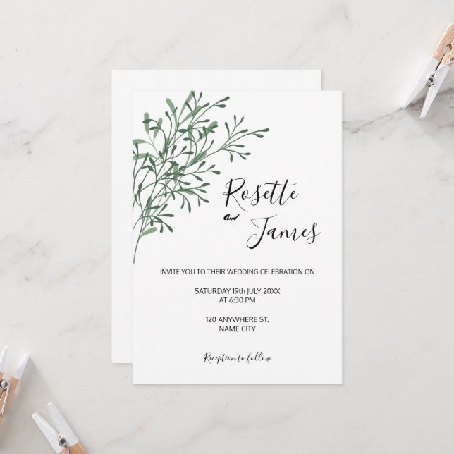 Simple Elegant Modern Greenery wedding Invitation (Front/Back In Situ)