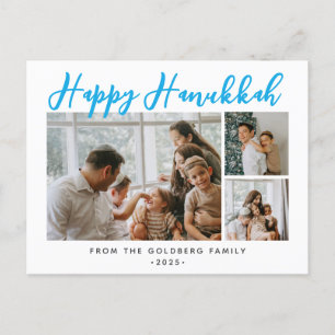Simple Elegant Modern Hanukkah family 3 photo  Holiday Postcard