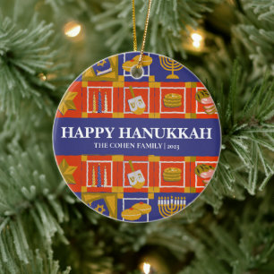 Simple Elegant Modern Hanukkah family Photo Ceramic Tree Decoration