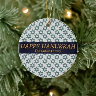 Simple Elegant Modern Hanukkah family Photo Ceramic Tree Decoration