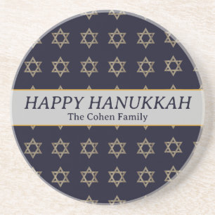 Simple Elegant Modern Hanukkah family Photo Coaster