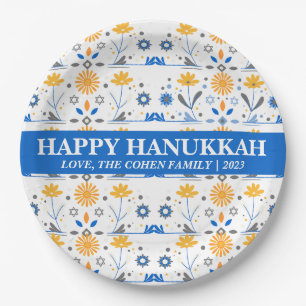 Simple Elegant Modern Hanukkah family Photo Paper Plate