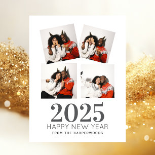 Simple Elegant Modern Happy New Year 3 photo Holiday Postcard