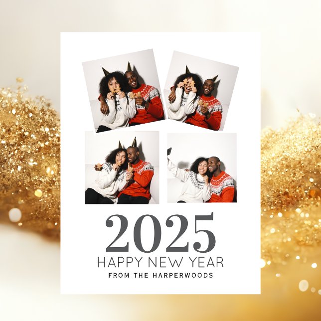 Simple Elegant Modern Happy New Year 3 photo Holiday Postcard (Creator Uploaded)