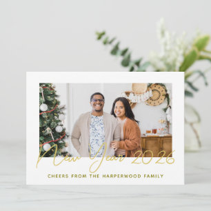 Simple Elegant Modern Happy New Year Four Photo Holiday Card