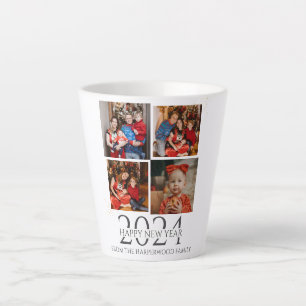 Simple Elegant Modern Happy New Year Four Photo Latte Mug