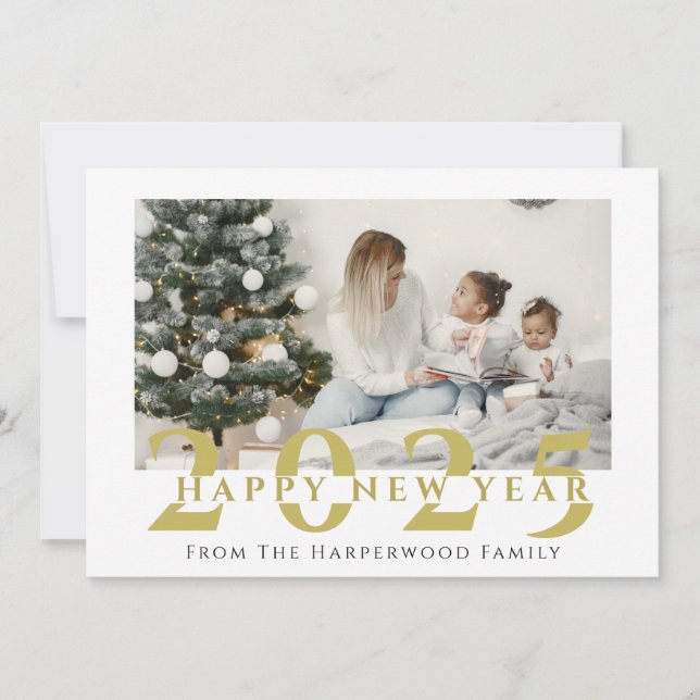 Simple Elegant Modern Happy New Year One Photo Hol Holiday Card (Front)