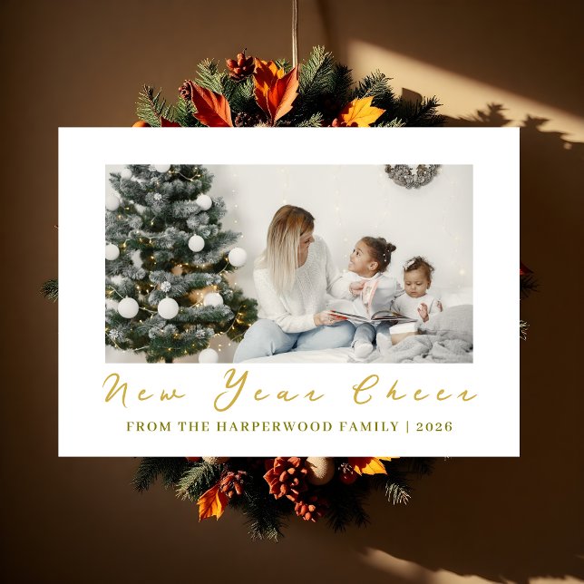 Simple Elegant Modern Happy New Year One Photo Holiday Card (Creator Uploaded)