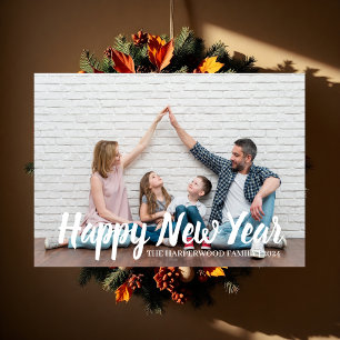 Simple Elegant Modern Happy New Year One Photo Holiday Card