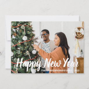 Simple Elegant Modern Happy New Year One Photo Holiday Card