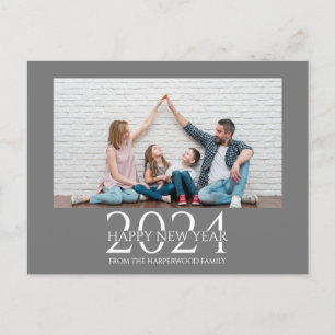 Simple Elegant Modern Happy New Year One Photo Holiday Postcard