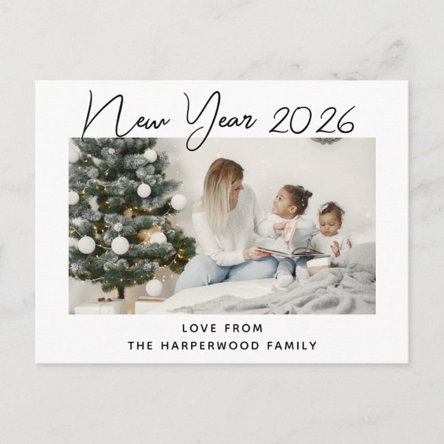 Simple Elegant Modern Happy New Year One Photo Holiday Postcard (Front)