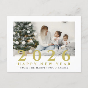Simple Elegant Modern Happy New Year One Photo Holiday Postcard