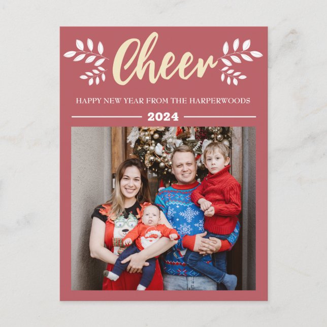 Simple Elegant Modern Happy New Year One Photo Holiday Postcard (Front)