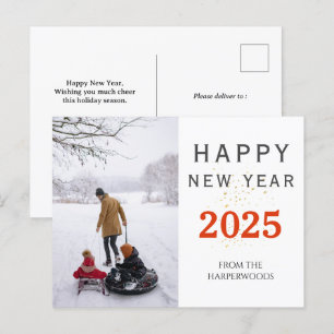 Simple Elegant Modern Happy New Year one photo Holiday Postcard