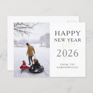 Simple Elegant Modern Happy New Year one photo Holiday Postcard