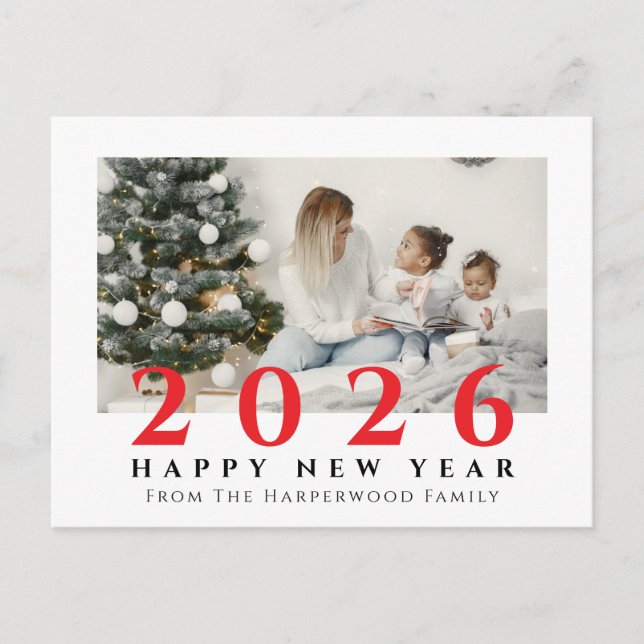Simple Elegant Modern Happy New Year One Photo Holiday Postcard (Front)