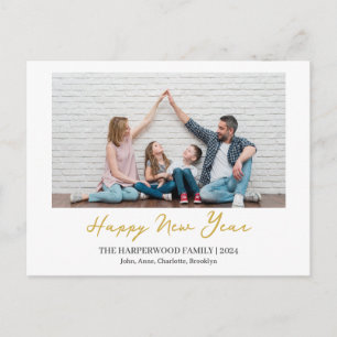 Simple Elegant Modern Happy New Year One Photo Holiday Postcard