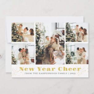 Simple Elegant Modern Happy New Year Photo Collage Holiday Card