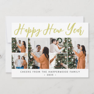 Simple Elegant Modern Happy New Year Six Photo Hol Holiday Card