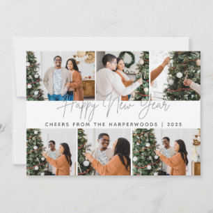 Simple Elegant Modern Happy New Year Six Photo Holiday Card
