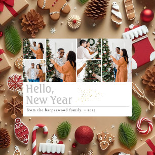 Simple Elegant Modern Happy New Year Six Photo Holiday Card