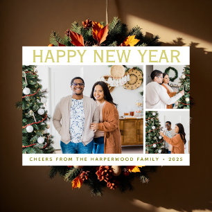 Simple Elegant Modern Happy New Year Six Photo Holiday Card