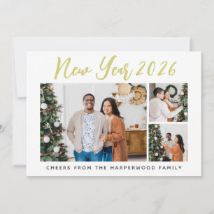 Simple Elegant Modern Happy New Year Six Photo Holiday Card