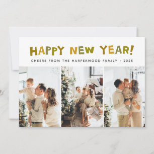 Simple Elegant Modern Happy New Year Three Photo Holiday Card
