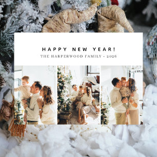 Simple Elegant Modern Happy New Year Three Photo Holiday Card