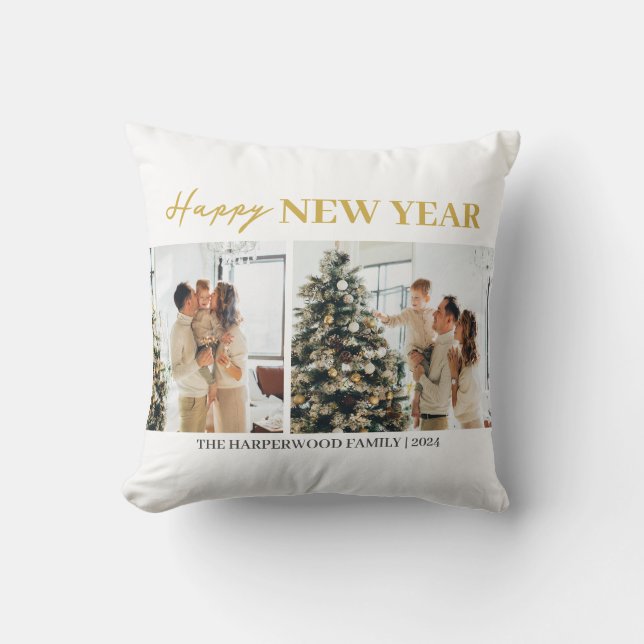 Simple Elegant Modern Happy New Year Two Photo Cushion (Front)