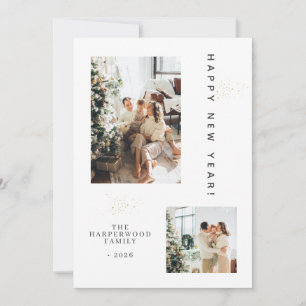 Simple Elegant Modern Happy New Year Two Photo Holiday Card