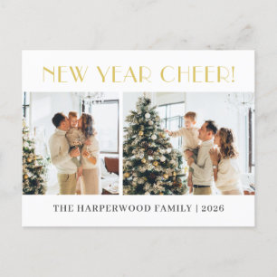 Simple Elegant Modern Happy New Year Two Photo Holiday Postcard