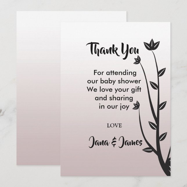 Simple Elegant Modern leaves  thank you Invitation (Front/Back)